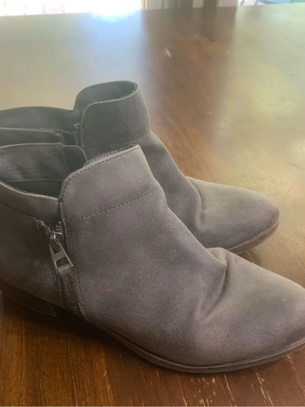 Maurices Gray Suede Ankle Booties with Side Zipper